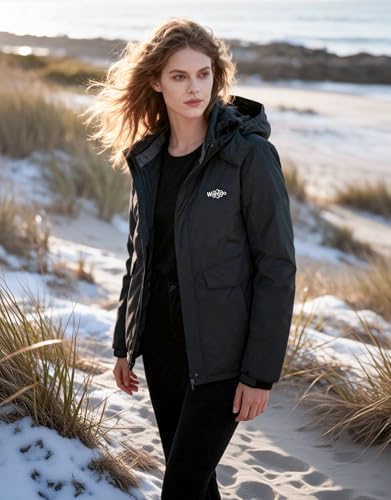 wantdo Women's Waterproof Ski Jacket Warm Fleece Lined Snow Winter Coat | 10000mm Waterproof Snowboard Jacket for Skiing, Hiking, Commute, Removable Hood, 6 Pocket, Windproof Warm -10°F to 50°F - color: Dark Gray, size: Medium