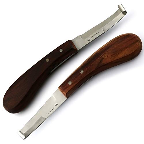 Hoof Knife Set Sharpener Right & Left Handed Double Edge Farrier Horses Goats Pick Trimming Knives Wooden Handle