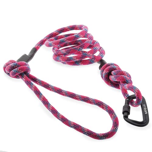 Embark Dog Leash - Heavy Duty Tough Nylon Training Lead for All Dog Breeds | Mountain Climbing Rope with Heavy Duty Locking Carabiner - Strong & Durable Nylon Pet Leash - 6 FT - Pink - color: Pink