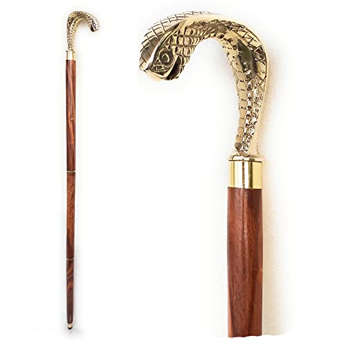 Walking Cane - Handmade,Wooden, Ergonomic, Stylish - Canes for Men, Cane for Women - Elderly Walking Sticks for Seniors, Unique, Wood - style: Cobra Snake Polish