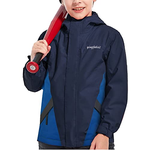 YINGJIELIDE Boy's Waterproof Ski Jacket,Kids Outdoor Snowboarding windproof Jacket,Fleece Lined Hooded,Warm Winter Snow Coat - color: Navy, size: 13 Years