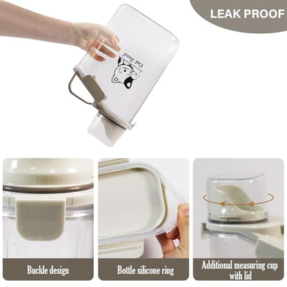Pet Food Storage Container with Measuring Cup and Pour Spout - Airtight, Leakproof, Portable Pet Food Dispenser for Travel - 2.8L - color: CAT