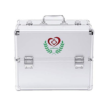 Nurth First Aid Kit Lockable First Aid Box Security Lock Medicine Storage Box with Portable Handle,Medication Lock Box 3 Tier Design/Precription Storage Box Large Space 14 × 9.8 × 11inch (Silver)