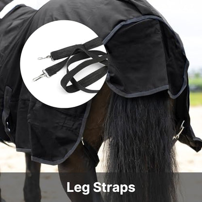 RESISTANCE Premium 1680D Waterproof Horse Turnout Blanket with 300g Polyfill & Adjustable Buckle Closure - color: Black, size: 76"
