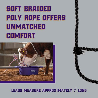Weaver Livestock Braided Poly Rope Cattle Halter, Adjustable, Modern Style Cow Calf Halter, Livestock Handling Equipment for Showing, Black - color: Black, size: One Size