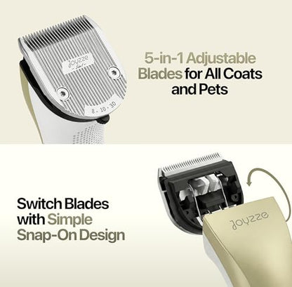 Hornet 5-in-1 Cordless Dog Clippers - Low Noise Pet Grooming, Grey | Precision trimmer for shaping and styling dogs and cats, with a detachable blade that adjusts across five cut settings