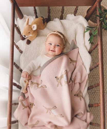 Knit Baby Swaddle Blanket - 100% Cotton Soft Cozy Receiving Swaddle Stroller Blanket for Shower Gift Registry for Newborns, Infants, Toddlers (Deer - Pink) - color: 10 - Deer - Pink