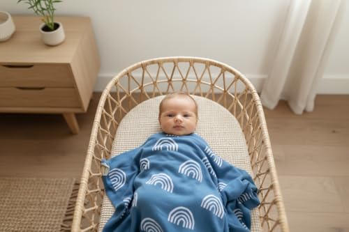 Baby Receiving Blanket Boys 100% Cotton Buttery Soft Cozy Receiving Swaddle Crib Stroller Blanket for Shower Gift Registry for Newborns, Infants, Toddlers (Rainbow - Blue) - color: 24 - Rainbow - Blue