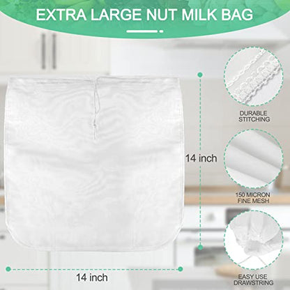 3 pack 14"x14" Nut Milk Bag Large Reusable Food Strainers Nut Bags | for Straining Almond/Soy Milk Greek Yogurt Professional for Cold Brew Coffee Tea Beer Celery Juice Fine Nylon Mesh - size: 3 pack - 14"x14"