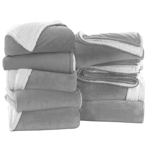 IR Imperial Rooms Silver Sherpa Blankets King Size for Bed - Wholesale Bulk Pack of 9 Sherpa Blankets - Soft Fluffy Throw Blanket for Hotels, Guest Bedroom, 108x90 Inches - color: Silver, size: King (Pack of 9)