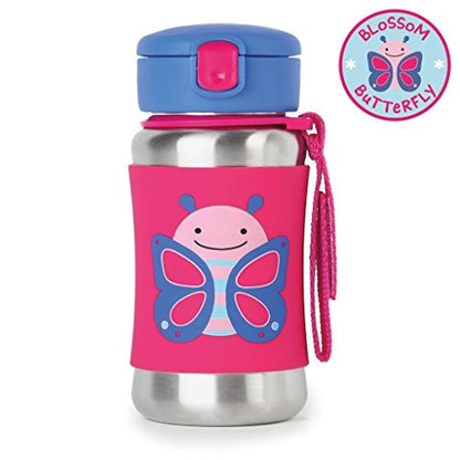 Skip Hop Toddler Sippy Cup - Zoo Stainless Steel Straw Bottle, Butterfly, 3.50" x 3.50" x 6.00" - color: Butterfly