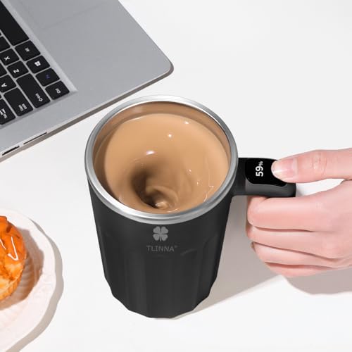 Drink Stirrer,Self Stirring Mug,Self Stirring Coffee Mug,Suitable for Coffee, Milk, Cocoa and Other Beverages (Black, 12 Ounces) - color: Black