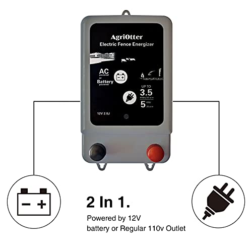 Electric Fence Energizer 20 Acre 2 in 1 Powered by Battery or AC Outlet 10000V 2J Pulse Electric