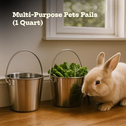 1Qt Stainless Steel Hanging Water Bucket for Dog Kennel 2-Pack - size: 1 Quart (Pack of 2)