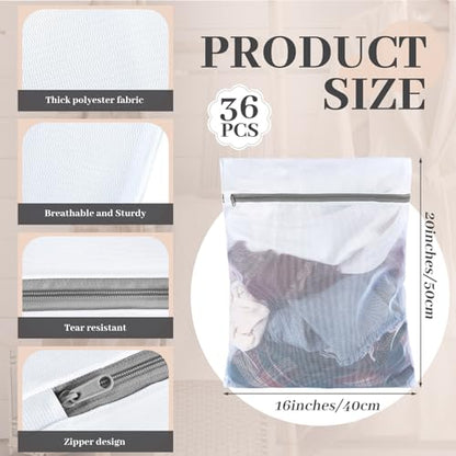 36 Pieces Mesh Laundry Bags Fine Mesh Wash Bags with Zipper Machine Washable Lingerie Bags for Washing Delicates Clothes Garment Underwear Blouse Hosiery Socks Travel, 16 x 20 Inches (Gray) - color: Gray, size: 16 x 20 inches