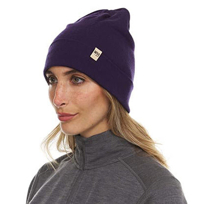100% Merino Wool Cuff Beanie - Mens & Womens Warm Winter Hat - Watch Cap - Toque - Novelty Beanie - One Size Fits Most - color: Dark Purple
