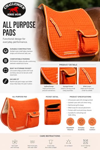 Horse English Quilted Faux Fur All-Purpose Saddle Pad Pockets 72152 - color: Orange