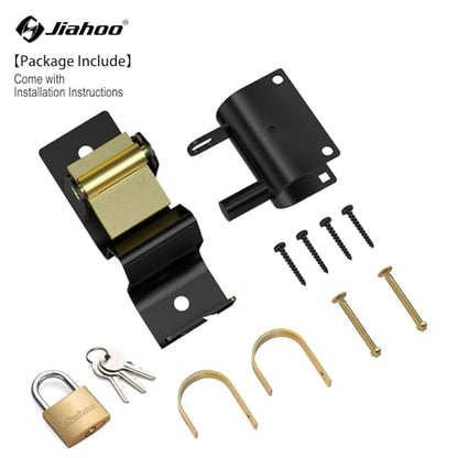 JIAHOO One Way Farm Gate Latch, Heavy Duty Gate Latch for Metal Tube Gates | Lockable Livestock Gate Hardware, For Cattle Gate Horse Corrals, Ranches, Pastures, Pet Cages, with Brass Padlock & 3 Keys - style: One Way Latch & Padlock