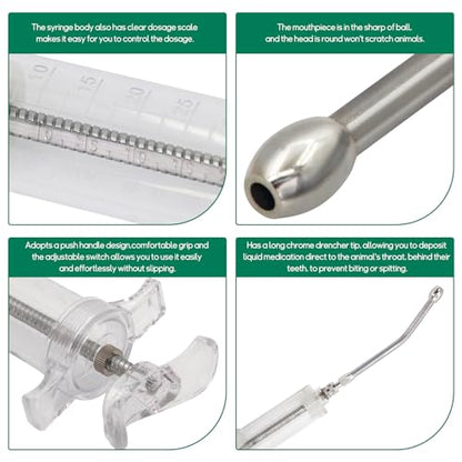 30ml Reusable Goat Syringe with 2 Drench Nozzle,Adjustable Dosage Detachable Drench Syringe for Sheep,Rabbit,Cat,Dog ,Goat Suppplies