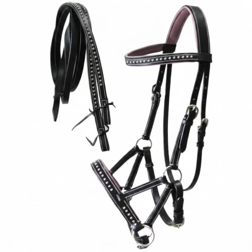 CHALLENGER Horse Western Horse Western English Leather Bitless Sidepull Bridle Reins Purple 7708PR-F