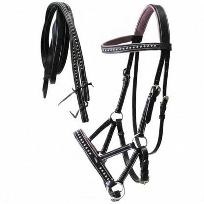 CHALLENGER Horse Western Horse Western English Leather Bitless Sidepull Bridle Reins Purple 7708PR-F
