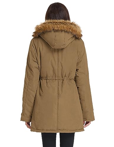 GRACE KARIN Women's Winter Coats Fleece Parkas Anoraks Hooded Military Jacket Coats - color: Camel, size: Medium