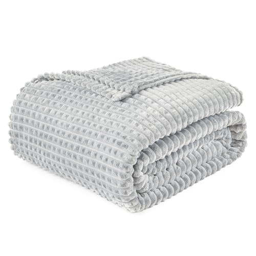 EMME Fleece Throw Blanket Luxury Flannel for Couch Bed Sofa Chair, Soft, Plush, Warm and Cozy Blanket with Geometric Grid Design (Light Grey, 50'' x 60'') - color: 09-grid-light Grey, size: Throw