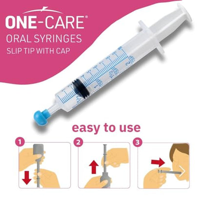 ONE-CARE Oral Syringe, 10 mL, Slip Tip, with Cap, 100 Count - size: 10 ml Blue Scale
