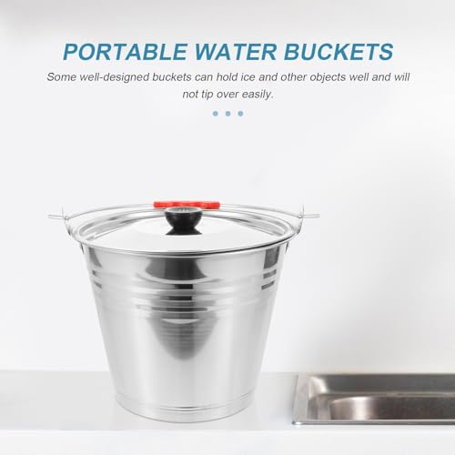 Hemoton Stainless Steel Bucket with Lid 5.5 Qt Multi-Purpose Household Water Bucket for Milking Dairy Storage and Compost Use with Comfortable Handle