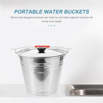 Hemoton Stainless Steel Bucket with Lid 5.5 Qt Multi-Purpose Household Water Bucket for Milking Dairy Storage and Compost Use with Comfortable Handle