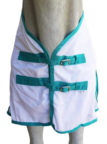 Challenger Horse Airflow Mesh Summer Light Fly Sheet Teal 7333 - color: White Teal, size: 68 inches