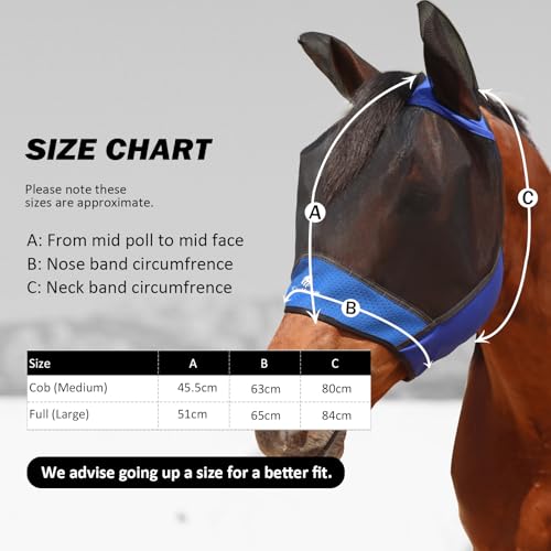 Horse Fly Mask Large Space Breathable UV Protection Equine Mask with Reflective Features on Ears Royal Blue M