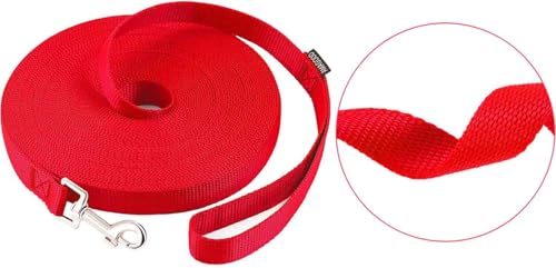 AMAGOOD Dog/Puppy Obedience Recall Training Agility Lead-15 ft 20 ft 30 ft 50 ft Long Leash-for Dog Training,Tie Out,Play,Safety,Camping (20Feet x 1Inch, Red) - color: Red, size: 1 Inch x 20 Feet