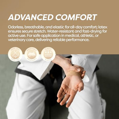 Dynarex Sensi-Wrap Self-Adhesive Bandages, 24-Pack, 3" x 5 Yards, Tan, Latex, Colored Elastic Cohesive Athletic Tape, Tattoo Grip & Vet Wrap