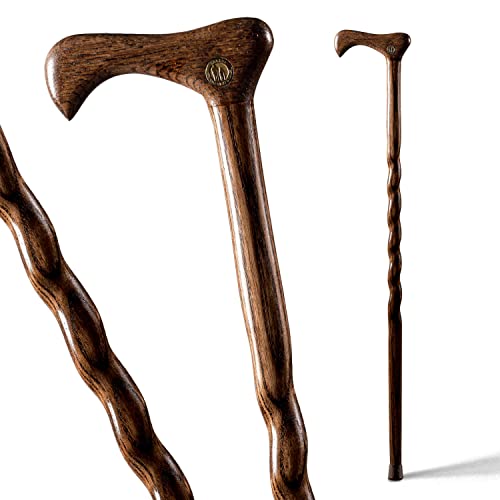 Brazos Handcrafted Wood Walking Cane, Twisted Oak, Traditional Style Handle, for Men & Women, Made in The USA, 37" - color: Brown