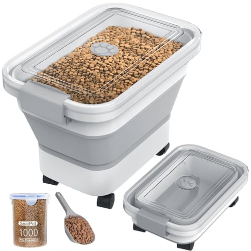 20-23 Lbs Dog Food Storage Container,Collapsible Dog Food Container | Pet Food Storage Container with Transparent Airtight Lid,Multifunctional for Dog Cat,Rice,Flour,Scoop and Small Container - color: Clear/23 lbs