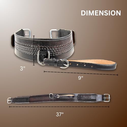 Hulara Western Carved Leather Rear Flank Back Saddle Girth Cinch Belt with Bucking Strap Comfytack |Premium Flank Cinch Belt Leather Horse Girth - color: Black