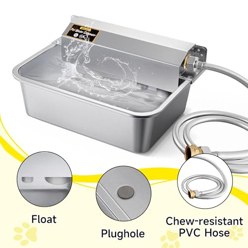 Automatic Dog Water Dispenser, 2 Gallons 304 Stainless Steel Large Dog Water Bowl Dispenser for Indoor/Outdoor, Pet & Livestock Water Feeder, Auto Fill, Fits GHT 3/4" Faucet, Easy to Clean
