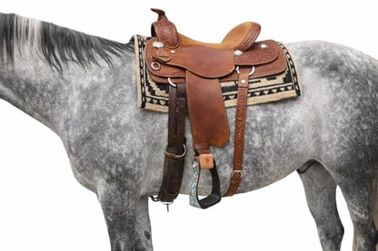 CHALLENGER Horse 5" Black Aluminum Engraved Barrel Racing Saddle Stirrups with Turquoise Stones 51230