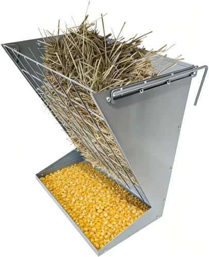 Garvee Wall Mount Hay Rack, 2 in 1 Hay and Grain Livestock Feeder - color: Silver