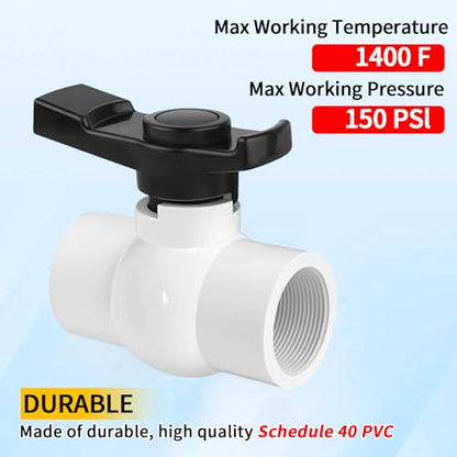 Boltigen 2Pack 1-1/2 inch NPT PVC Ball Valves, 1.5''Double Female NPT Threaded PVC Shut Off Valve with Full Flow Port, SCH40 Plastic Water Control Valve, for Swimming Pool, Irrigation, Sewage Pipes - size: 1-1/2 inch