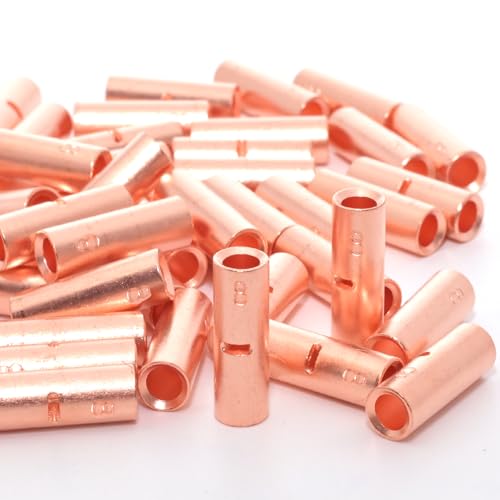 SVAAR 40 PCS 8 AWG Non-Insulated Butt Connectors Crimp Repair Butt Splices Kit, Uninsulated Butt Splice Connectors for 8 Gauge Wire, Bare Copper Seamless Barrel Heavy Duty Crimp Butt Splice Terminals - color: Bare Pure Copper