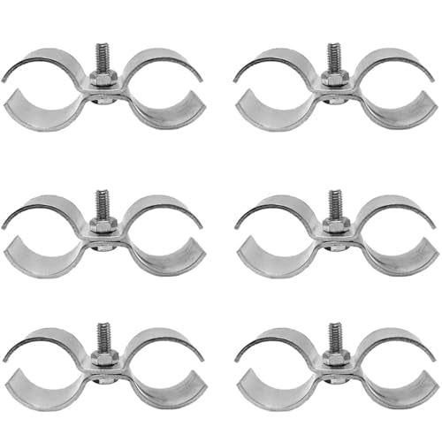 6 Set Double Pipe Clamp, Dog Kennel Clamps, Metal Fence Clips Parts, Stainless Steel Heavy Duty Chain Link Fence Panel Clamp for 25mm Round Pipe Panel Frame, Saddle Clamps with Bolts and Nuts - size: 25mm