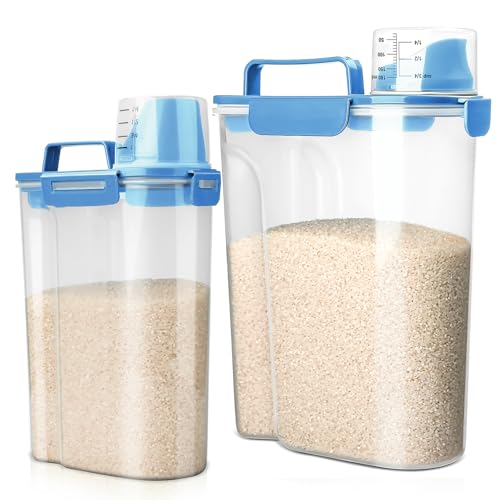 Viretec Rice Storage Container, 5 to 10lb Dry Food Airtight Dispenser, Pet Dog Cat Food Canister, BPA Free Clear Plastic Kitchen and Pantry Bin for Oatmeal, Cereal, Pasta, Flour Pack of 2 Blue - color: 3L+6L/Blue