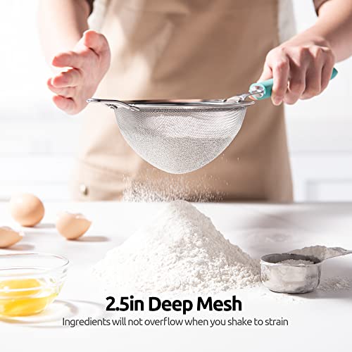 18/8 Stainless Steel Mesh Strainer: U-Taste 5.5 Inch Kitchen Fine Mesh Sieve Food Colander with Riveted Sturdy Silicone Handle and 30 Mesh Hole for Straining Flour, Pasta, Fruit, Quinoa(Aqua Sky) - color: (1) Aqua Sky, size: Medium (5.5 x 13 in)