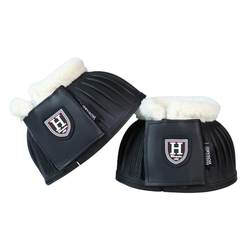 Harrison Howard Rubber Pull-on Bell Boots with Fleece Lining and Extra-Large Leather Touch-Close Tape - color: Black