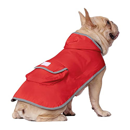HDE 2-in-1 Reversible Dog Raincoat Hooded Poncho Rain Jacket Red Plaid M - color: Buffalo Plaid / Red, size: Medium