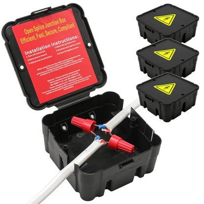 Black Open Splice Junction Box (3 Pack)，Open Splices Repair Open Splices, 5 Second Installation Splice Box, Wire Electrical Junction Box with Cover V0 Flame Retardant Rating(Highest Level) (3)