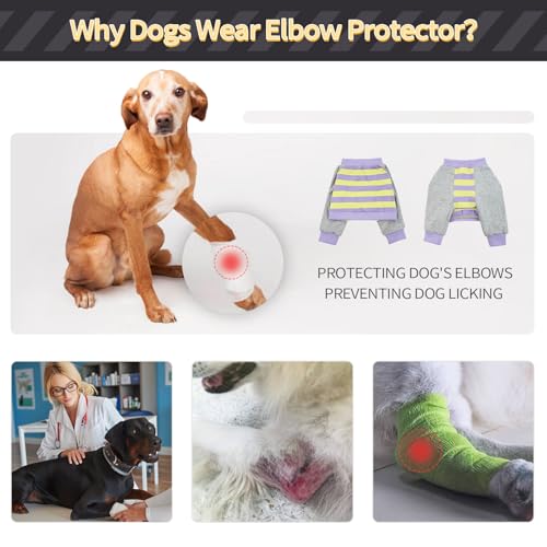 FUAMEY Dog Recovery Sleeve with Elbow Protector Purple Stripes S | Dog Shirt Stop Licking Joints, Long Sleeve Suit, Protecting Front Leg Arm, Wounds Cover Skin Conditions,Alternative to Cone - color: Purple Stripes, size: S(Weight:20-28lbs)