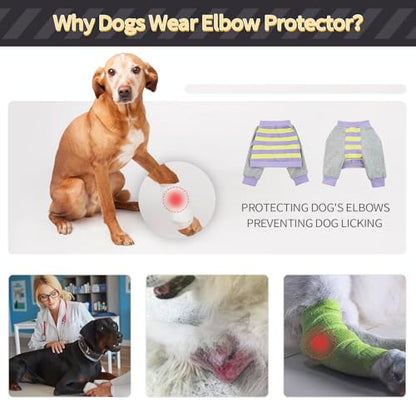 FUAMEY Dog Recovery Sleeve with Elbow Protector, Purple Stripes M | Stop Licking Joints,Pet Long Sleeve Suit Protecting Dog's Front Leg Arm Wounds Cover Skin Conditions,Hot Spots - color: Purple Stripes, size: M(Weight:28-44lbs)
